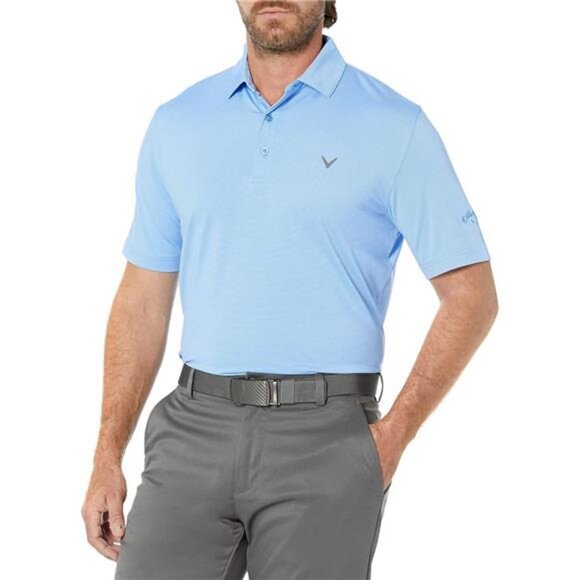 Men's Fine Line Stripe Short Sleeve Golf Polo Shirt - Picture 1 of 4